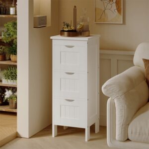 Kúpeľňová polička, úzka komoda so zásuvkami, biela, kúpeľňa, uteráky, podkrovie
