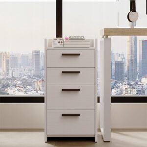 Biela komoda, kontajner na písací stôl, kancelárska knižnica, skriňa, 4 zásuvky, vysoká