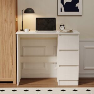 Počítačový stôl, biely, moderný, so zásuvkami, štýl loft, 90 cm