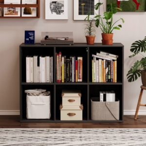 Otvorená knižnica, kubická komoda, 3x2, priestranný loft na knihy, kancelária, čierna