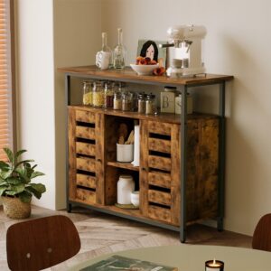 Komoda s otvorenými policami, hnedá komoda, retro kuchyňa v štýle loft