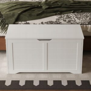 Veľká drevená úložná truhlica, biela, na deky a posteľnú bielizeň, štýl loft