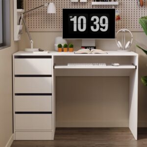 Biely počítačový stôl pre mládež so stolom, moderný, so zásuvkami a policou