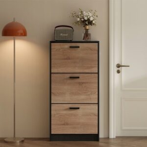 Svetlohnedá skrinka na topánky do chodby, moderná, 3-policová, výklopná, voľne stojaca