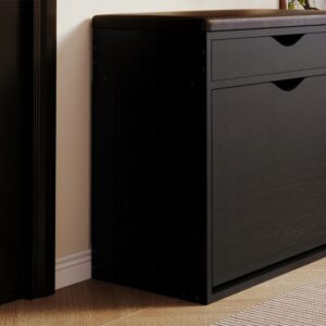 Čierna skrinka na topánky so sedadlom do predsiene v štýle Loft, 60 cm