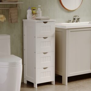 Úzka kúpeľňová skrinka - Biela polica so zásuvkami - Škandinávska polica