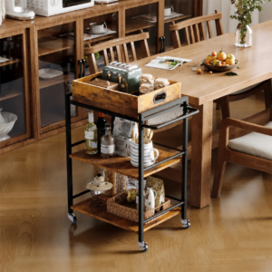 Kuchynský Vozík na Kolieskach Hnedý 86 cm – Odnímateľná Tácka Vintage Loft