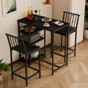 Barový Set Loft Čierny – Stôl + 2 Barové Stoličky do Kuchyne