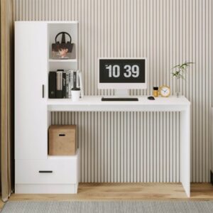 Počítačový Stôl s Regálom 142 cm – Biely Loft do Kancelárie a Izby