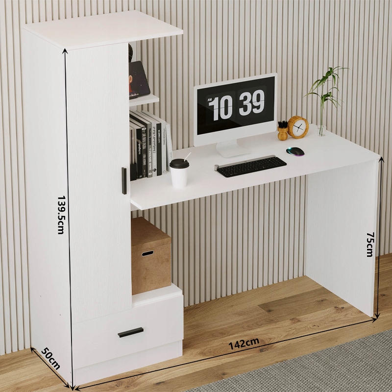 BIURKO-KOMPUTEROWE-Z-REGALEM-DO-BIURA-POKOJU-BIALY-NOWOCZESNE-LOFT-142-CM-Kolor-mebla-bialy
