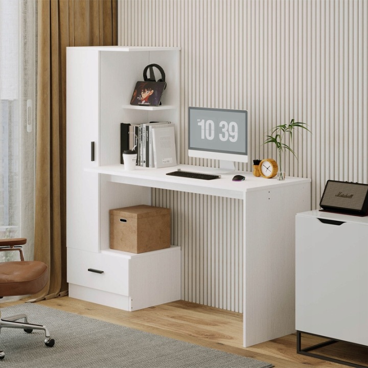 BIURKO-KOMPUTEROWE-Z-REGALEM-DO-BIURA-POKOJU-BIALY-NOWOCZESNE-LOFT-142-CM-Stan-opakowania-oryginalne