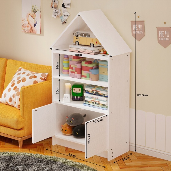 REGAL-DZIECIECY-DOMEK-NA-ZABAWKI-LALKI-KSIAZKI-DUZY-BIALY-SZAFKA-POLKA-63CM-Szerokosc-mebla-63-cm