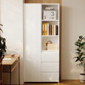 Biely Loft Regál 177 cm – Knižnica s 3 Zásuvkami a Policami