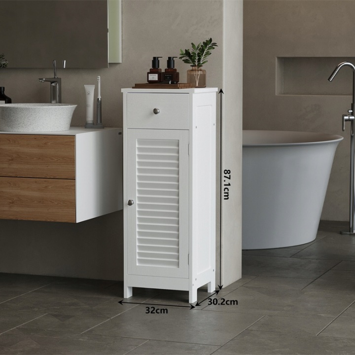 SZAFKA-LAZIENKOWA-SLUPEK-DRZWI-BIALA-WYSOKA-2-POLKI-Z-SZUFLADA-LOFT-87-CM-Szerokosc-mebla-32-cm