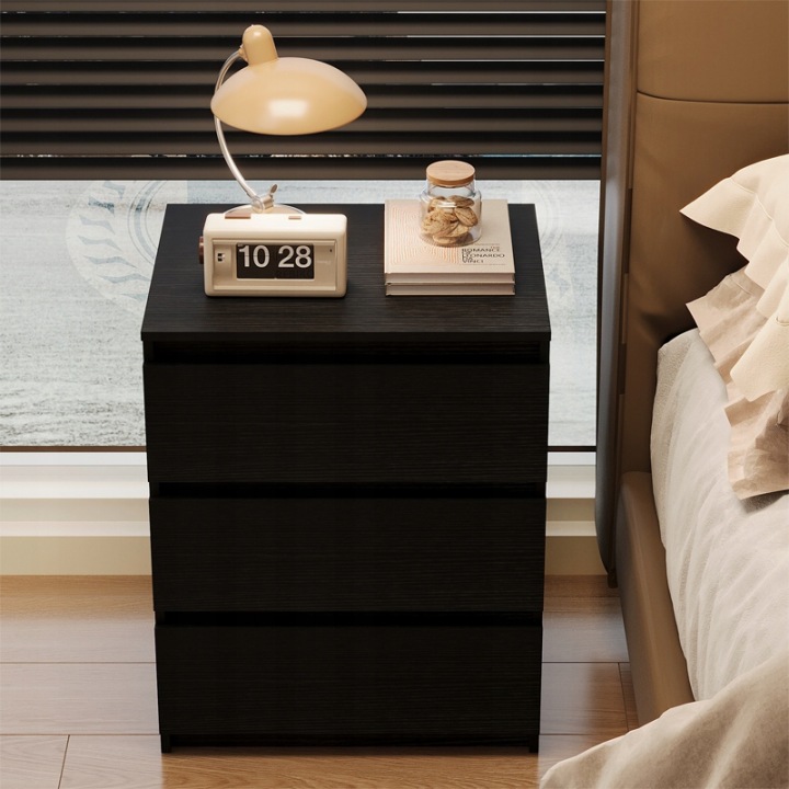 SZAFKA-NOCNA-STOLIK-SYPIALNIA-KOMODA-3-SZUFLADY-CZARNA-LOFT-NOWOCZESNA-60CM-Stan-opakowania-oryginalne