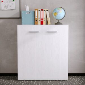 Biela komoda do kancelárie/obývačky – skrinka s 2 dvierkami a 3 policami, 68 cm