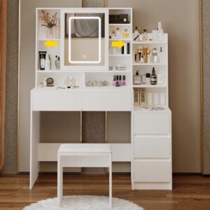 Kozmetický toaletný stolík + make-up stolička s LED zrkadlom - glamour loft