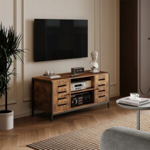 Vintage Loft TV stolík s 2 dvierkami, rustikálna hnedá, 110 cm