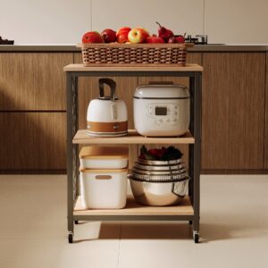 Pohyblivá skrinka na kolieskach, svetlohnedá, v štýle loft, stolík, kuchynský vozík, 60 cm