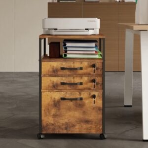 Mobilný Kancelársky Kontajner na Kolieskach so Zámkami 2 Zásuvky Loft Rustikálny Dub 42,1 x 43,9 x 68,8 cm